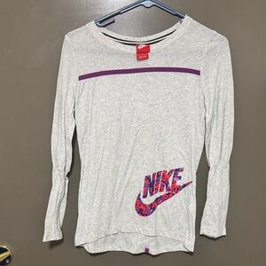 Nike Kids Heather Gray Long Sleeve Tee with Purple Logo